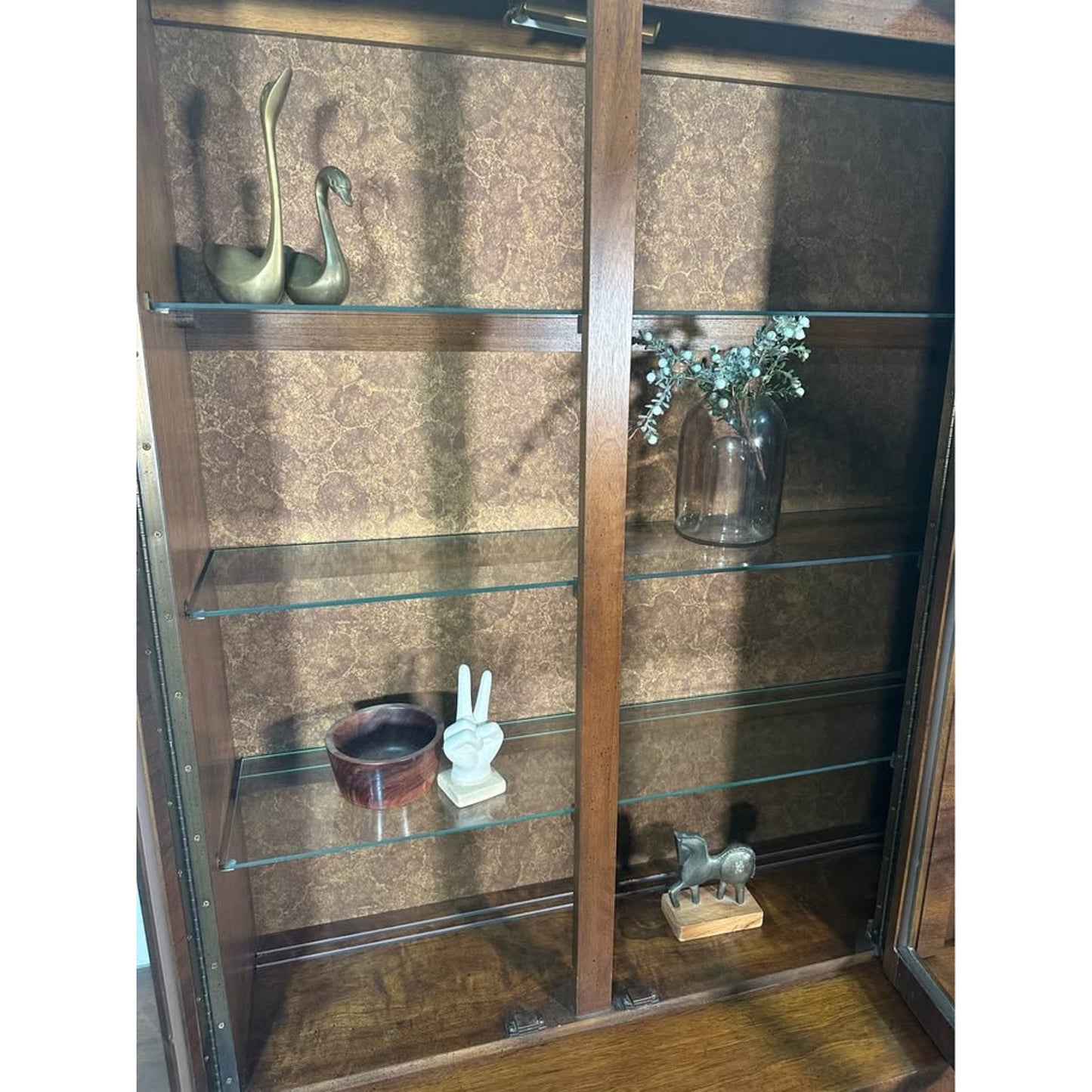 VTG Lane Staccato Brutalist Mid Century Dark Walnut Buffet and Hutch