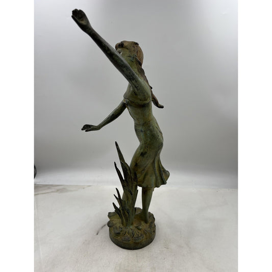 Vintage Art Nouveau Bronze Lady Statue India 18" Tall Elegant Female Figure