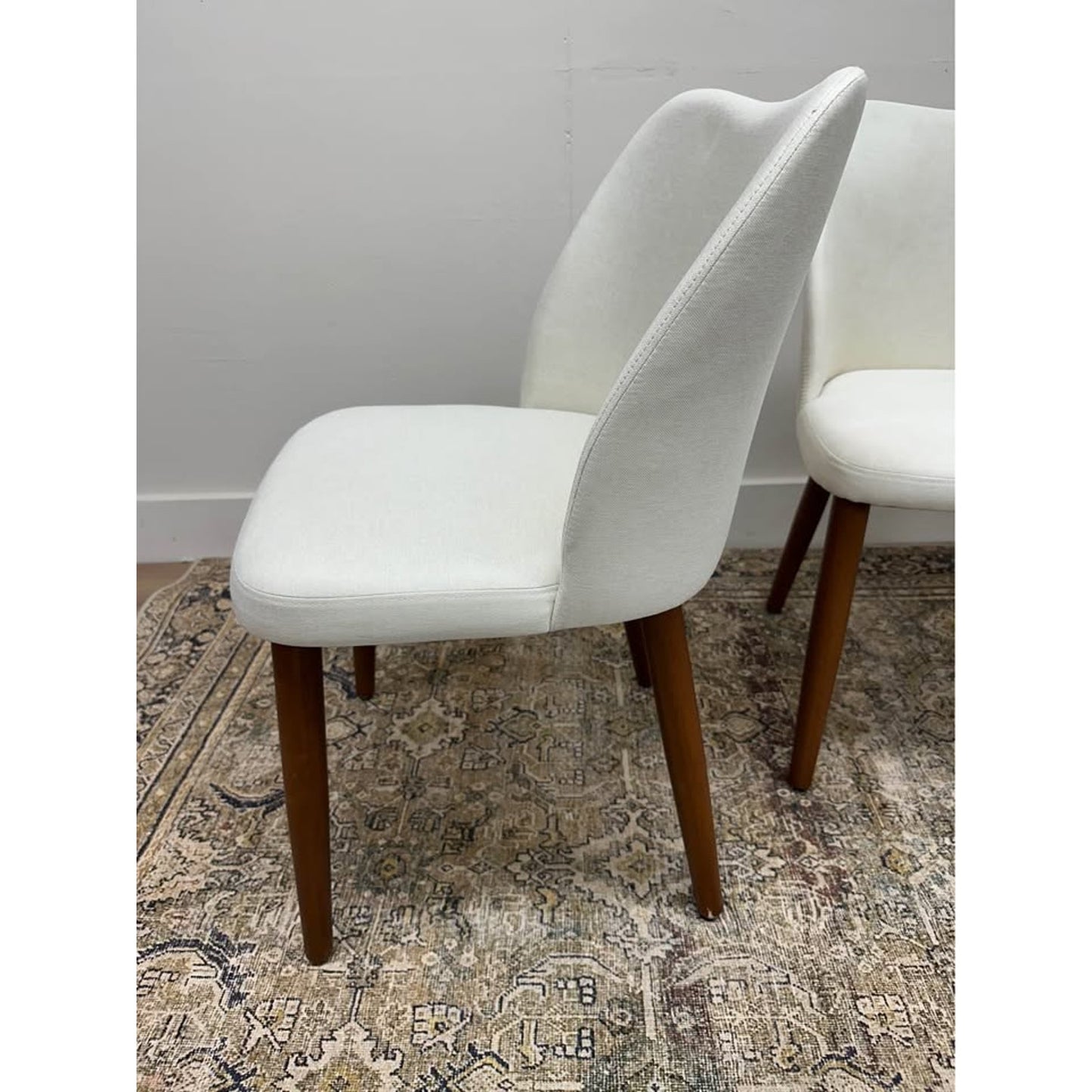 Barbara Dining Kitchen Side Chair Set of 2 IVORY Fabric and Wood Legs Set of 2