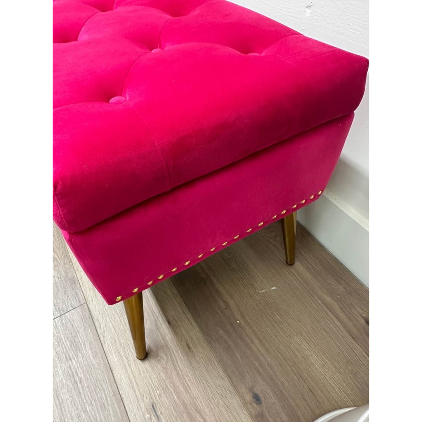 Achilles Storage Bench-FUCHSIA Hot Pink Gold Metal Legs Nailhead Detail