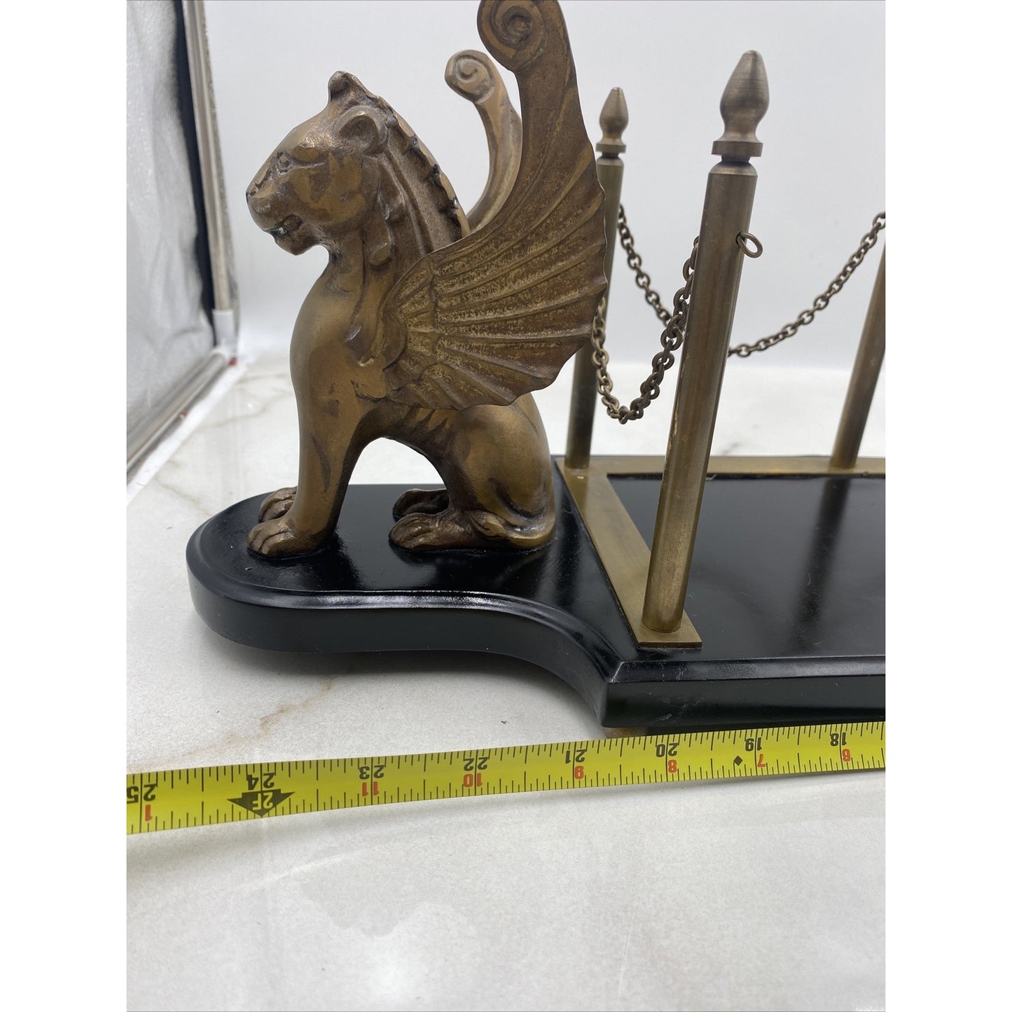 VTG Egyptian Brass Desk Book Holder Griffins Decanter Holder Stand Barware MCM