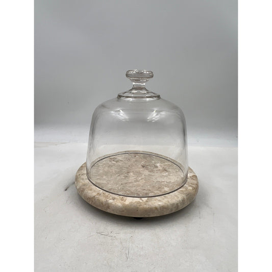 VTG Marble Base Glass Cloche Dome Cover Display Server Tray