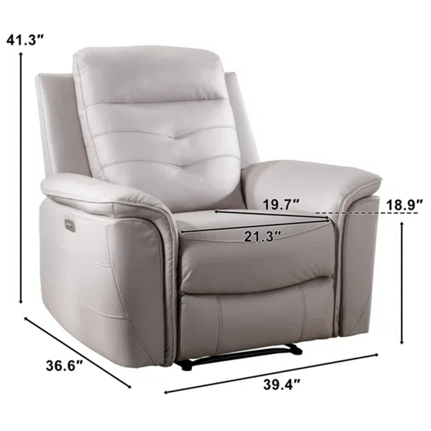 Alteo 39.4" Wide Modern Super Soft Premium Vegan Leather Power Recliner Gray Chair With USB