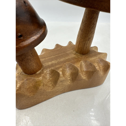 Vtg Wood Mushrooms Toothpick Holder Leilani Handcrafted Philippines 2 Monkey Pod