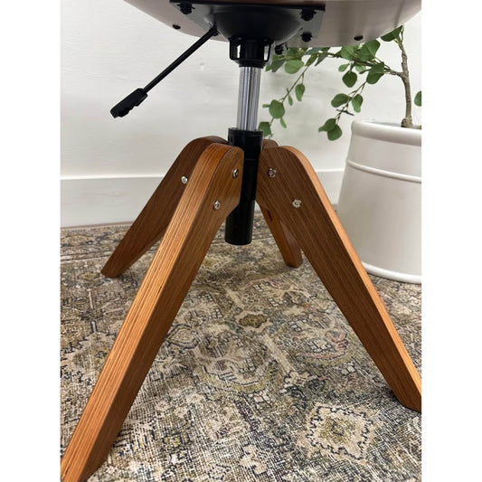 Will Office Chair Wood Base MCM Style Ivory Leather Upholstered Seat