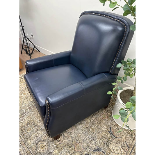 Amil Genuine Leather Recliner-NAVY Armchair Nailhead Trim
