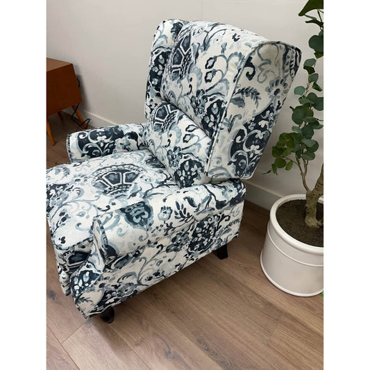 Asikli Manual Recliner Blue White Floral Upholstered Fabric New Karat Home