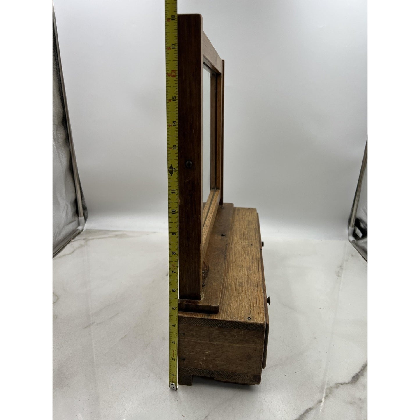 Vintage Wooden Vanity Mirror Box 2 Drawer Dresser Top Swivel Shaving Makeup 18"