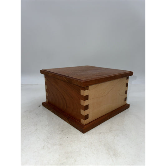 VTG Wood Box With Lid Dovetail Handmade Light Dark Salt Box