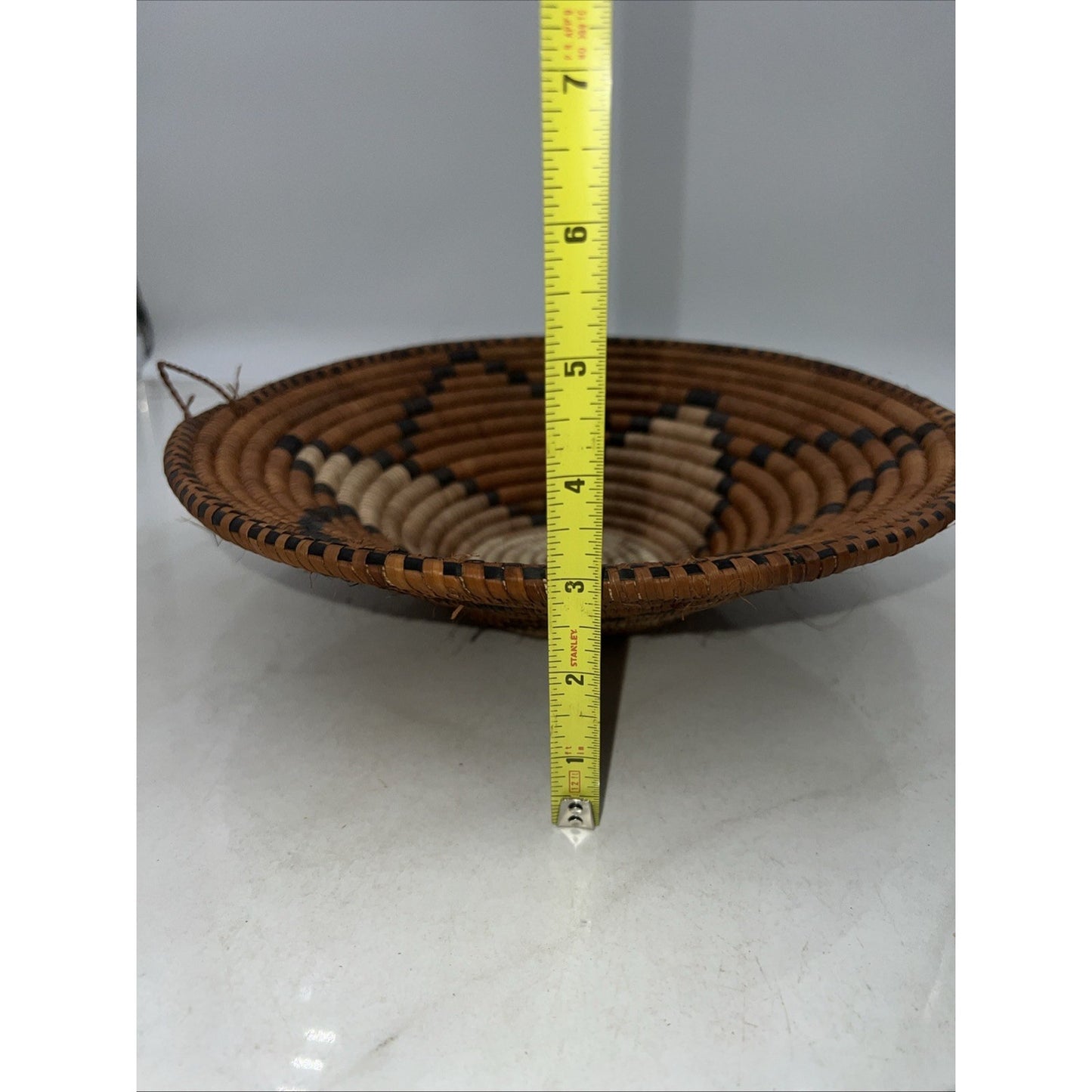 Vintage Coiled Hopi Indian Basket Tray Geometric Pattern Brown Tan Handles 12"