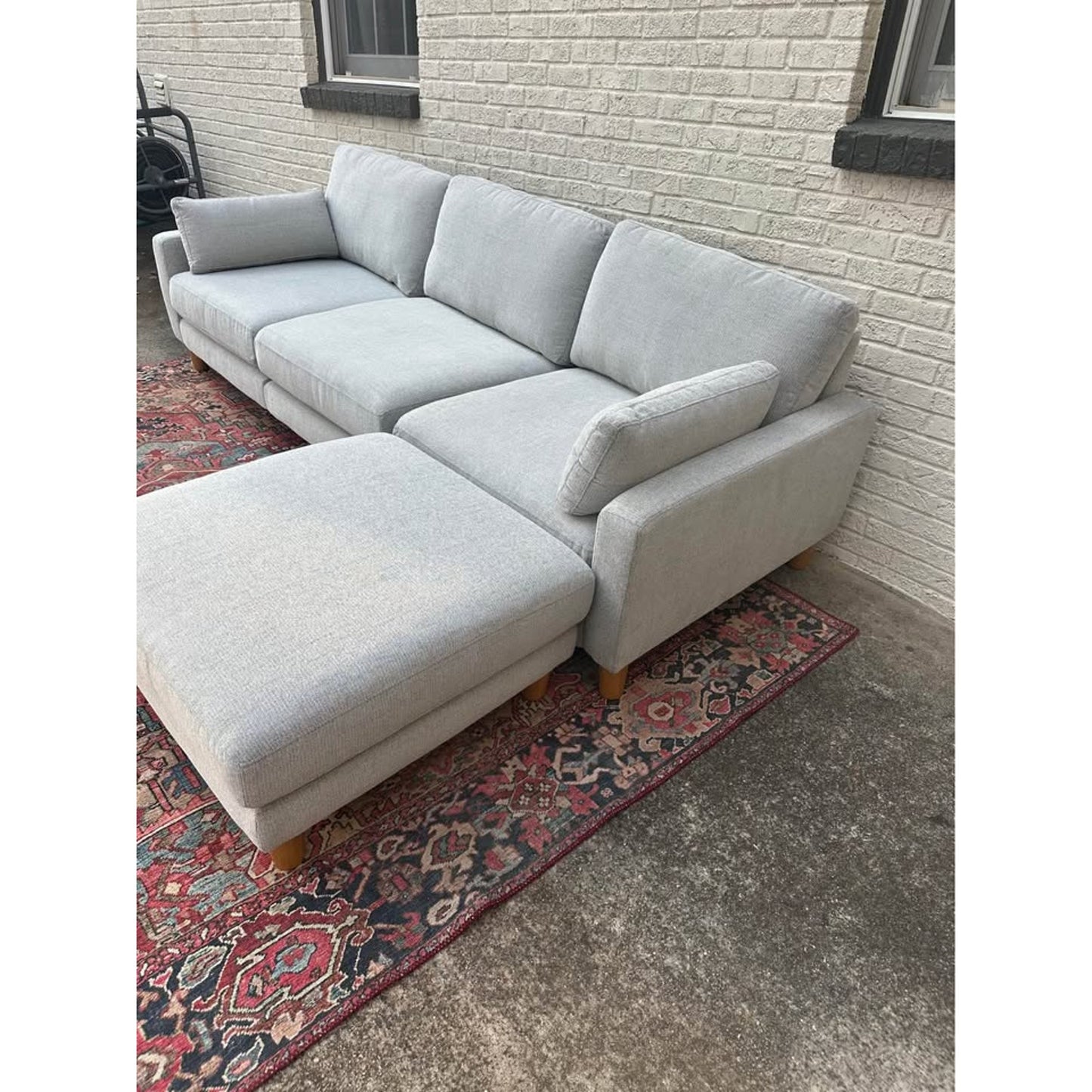 Burrow Union 3 Seat Sofa Sectional Crushed Gray Performance Chenille Ottoman/Chaise Brand New!