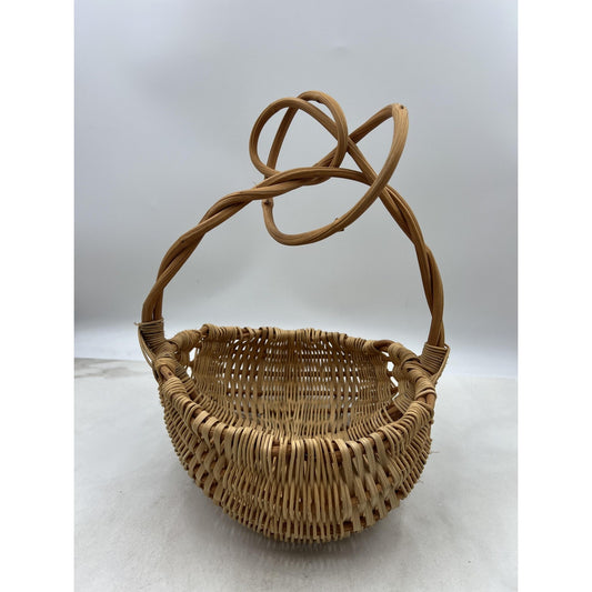 Handmade Woven Basket Boho Decor Twisted Rattan Handle Fruit Craft Display 13"