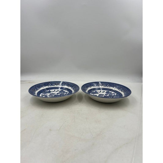 VTG Churchill Blue Willow Pattern Soup Bowl England Chinoiserie 8" Set of 2
