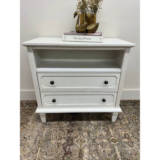 Davide 2 Drawer Nightstand Solid Wood End Table Chest Creamy White W/Charging Station New