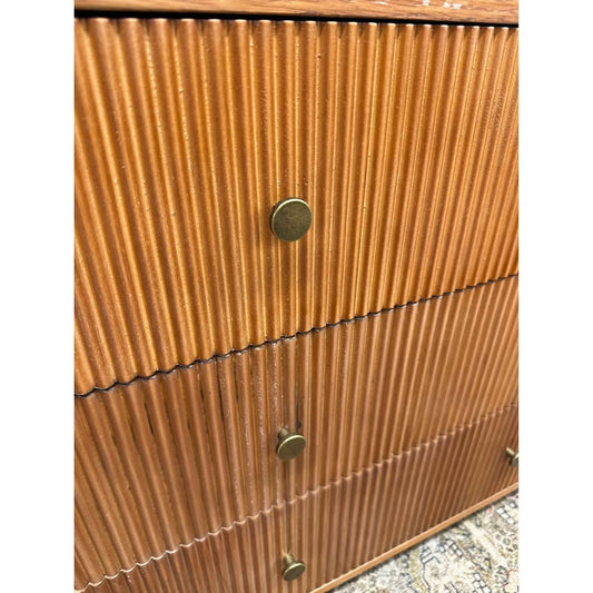 Yanick 3-Drawer Nightstand-OAK Wood Ribbed Fluted Arched Brass 27"Tall