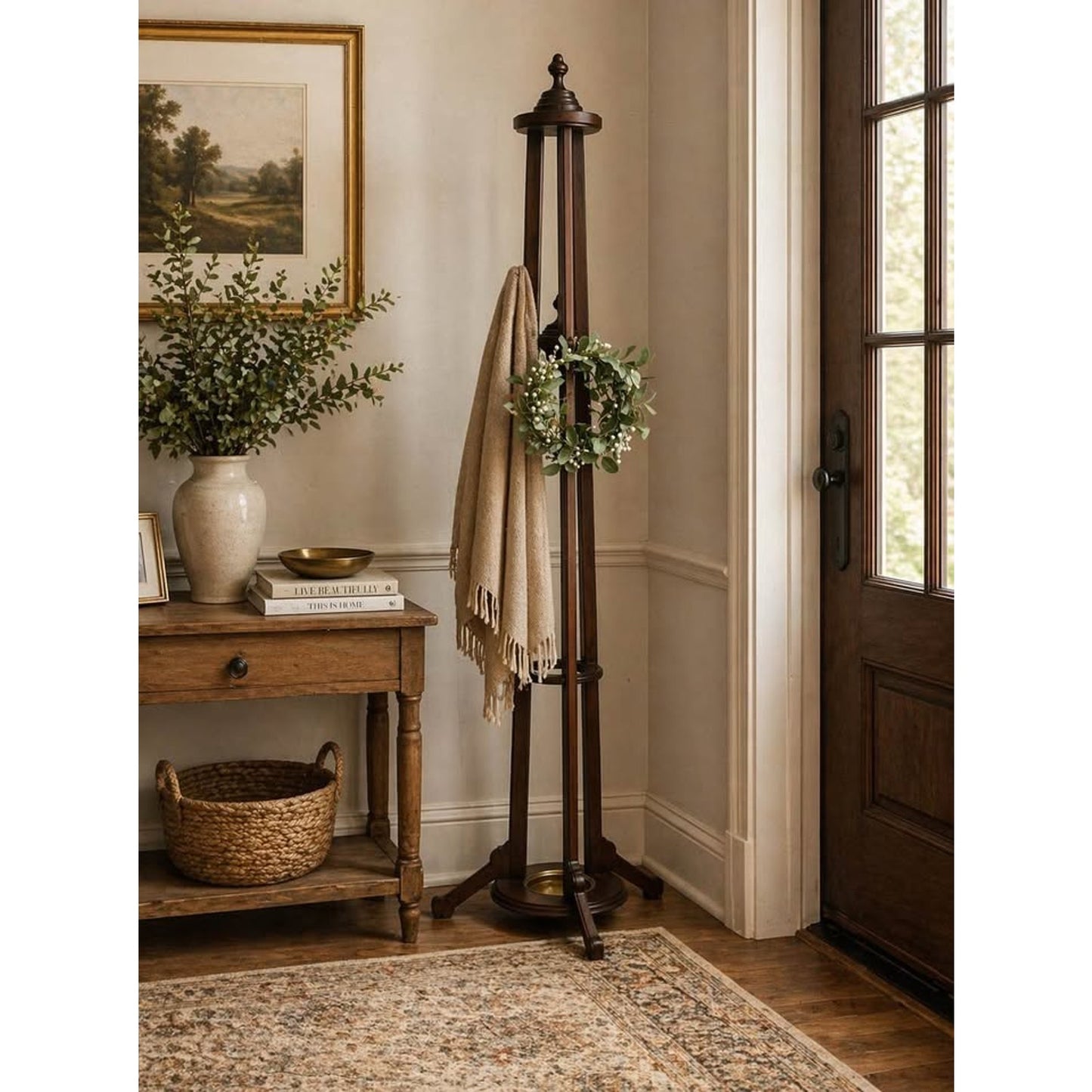 Mid Century Mahogany Coat Rack Umbrella Stand Hall Tree