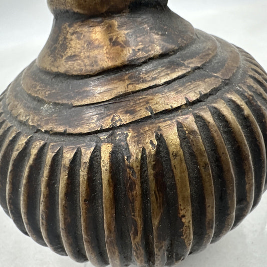 Antique Ink Well Indian Cast Bronze Mughal Footed w/ Peacock Lid & Fluted Sides