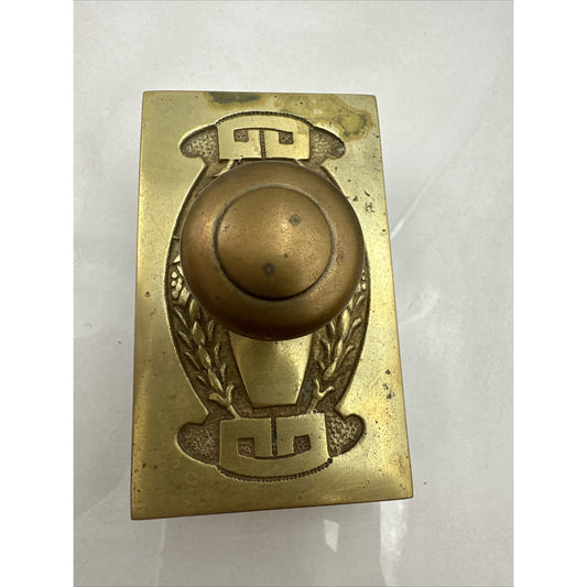 Antique Brass Double Inkwell and Stamp Stamper Art Nouveau Wheat Office Desk