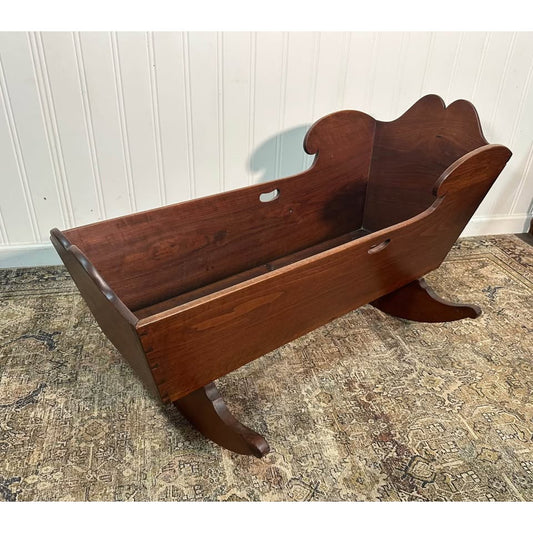 Antique Wood Cradle Baby Walnut Rocking Photography Prop