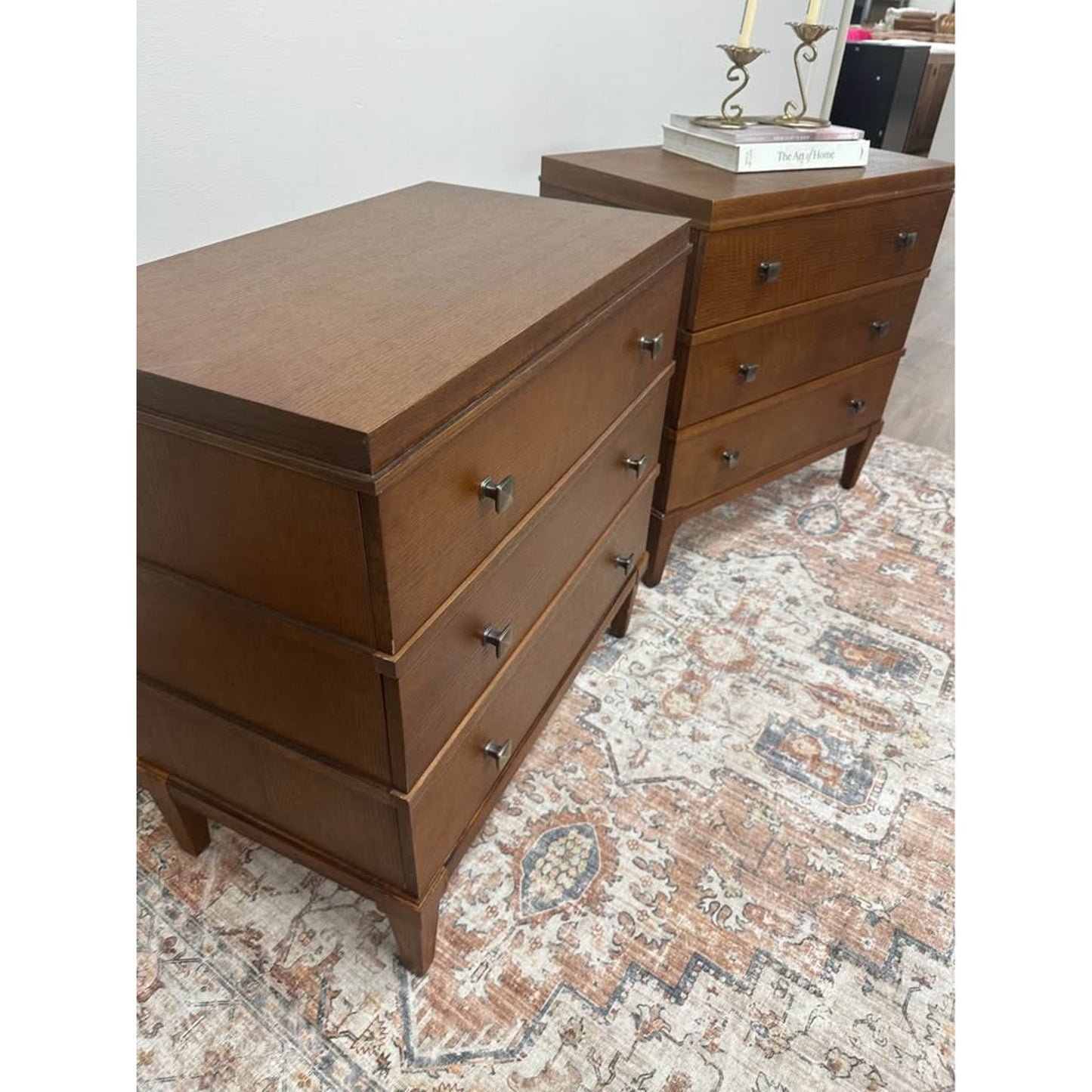 Justin 3-Drawer Wood Nightstand-WALNUT Set of 2 w Charging Station