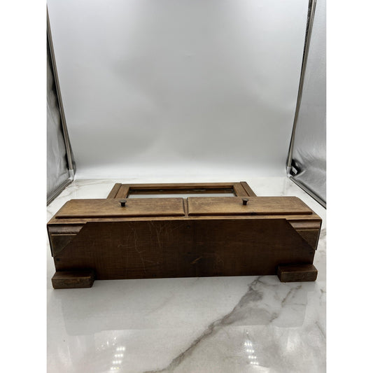 Vintage Wooden Vanity Mirror Box 2 Drawer Dresser Top Swivel Shaving Makeup 18"