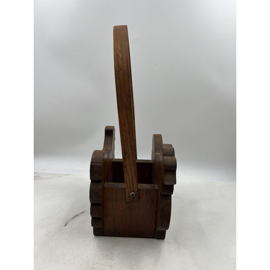 Vintage Wood Hen Basket Chicken Shaped Farmhouse Country Decor Handle Storage