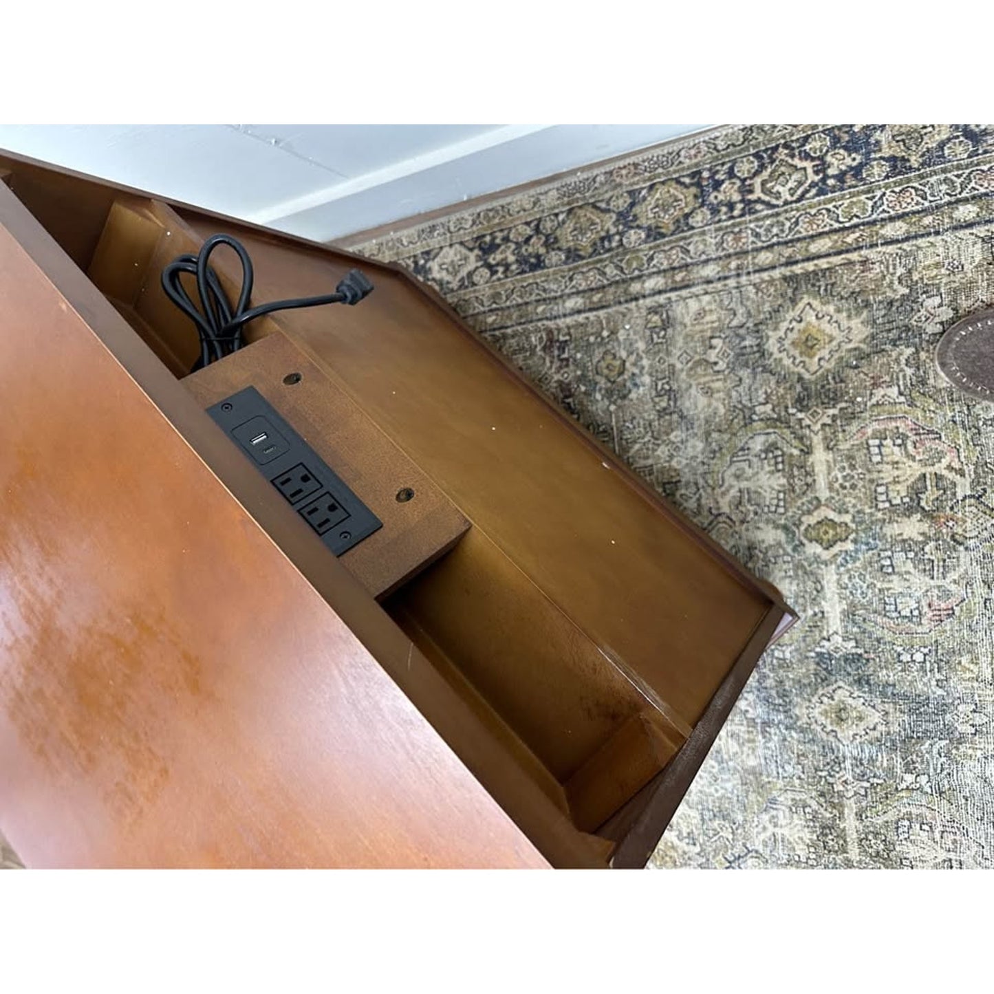 Alois 3 Drawer Nightstand End Table Wood Brown Finish Built In Outlet