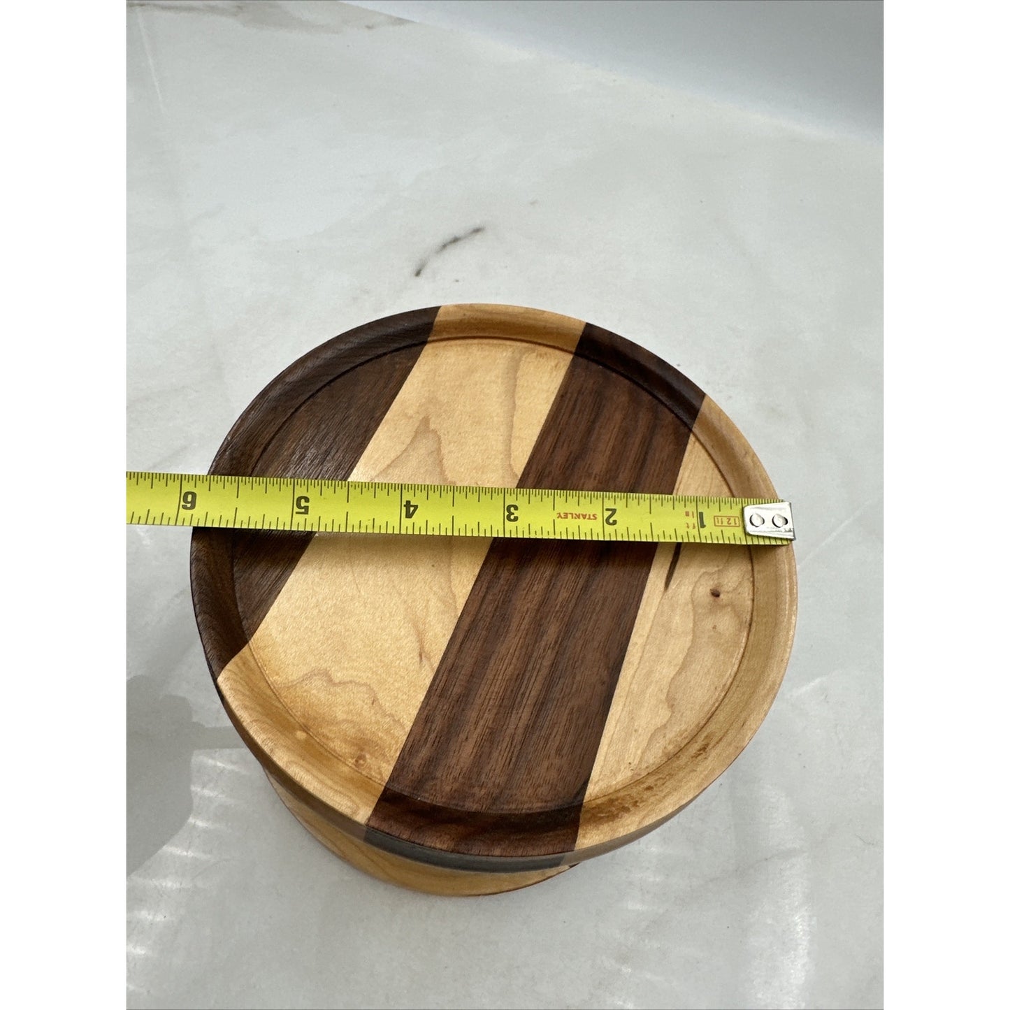 Vintage Wood Pillar Candle Holder Multi Toned Round -5" Tall- 6" Diameter