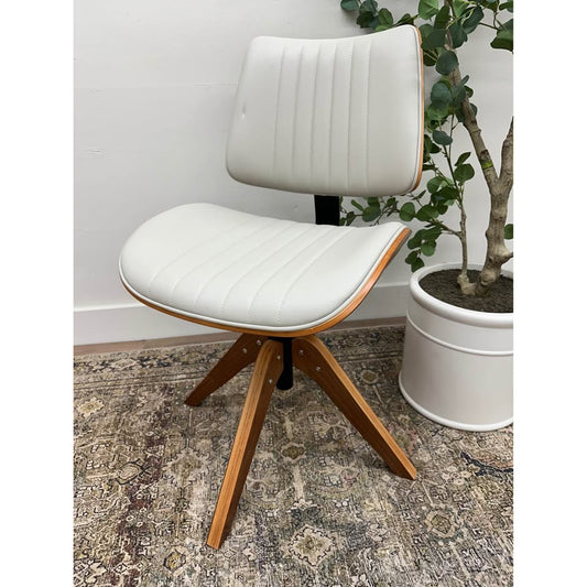 Will Office Chair Wood Base MCM Vibes Ivory Leather Upholstered Seat