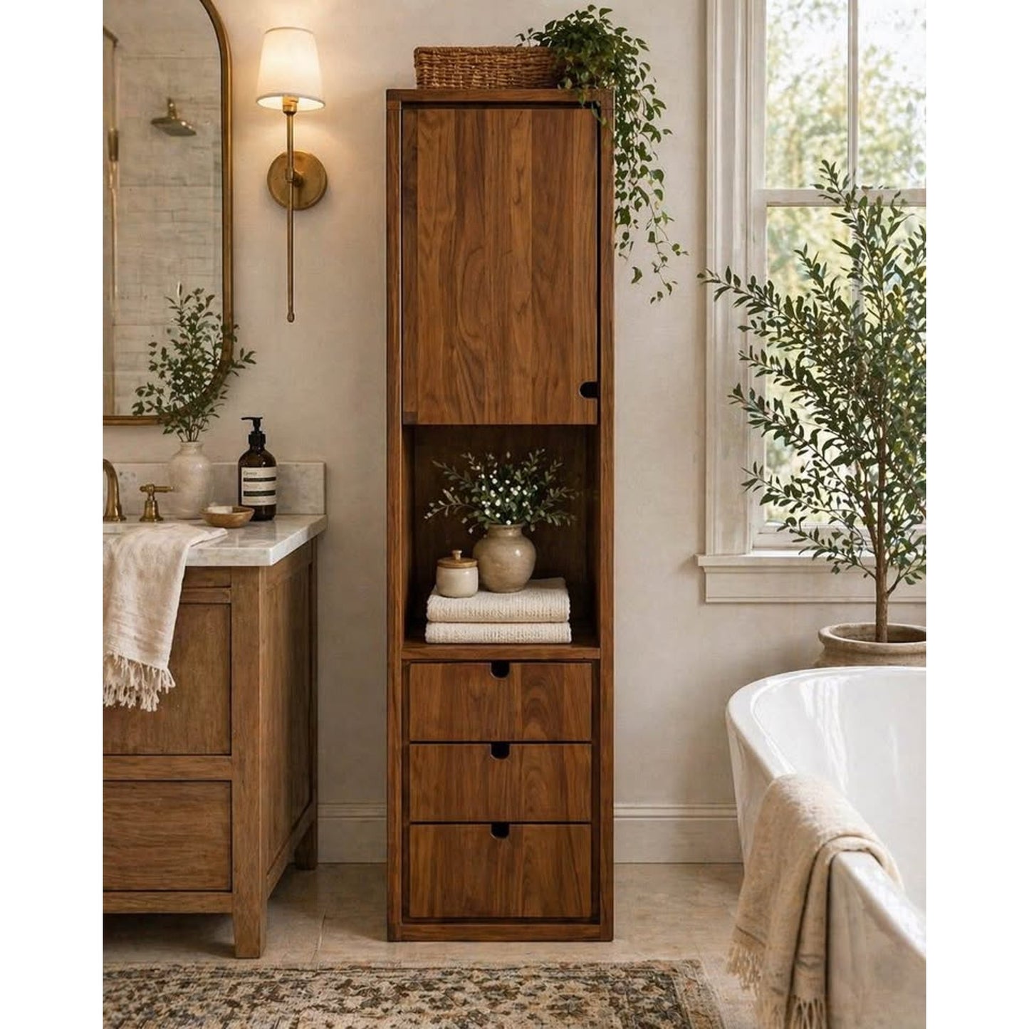 Jonàk Solid Wood Freestanding Linen Walnut Wood Cabinet By Tikamoon