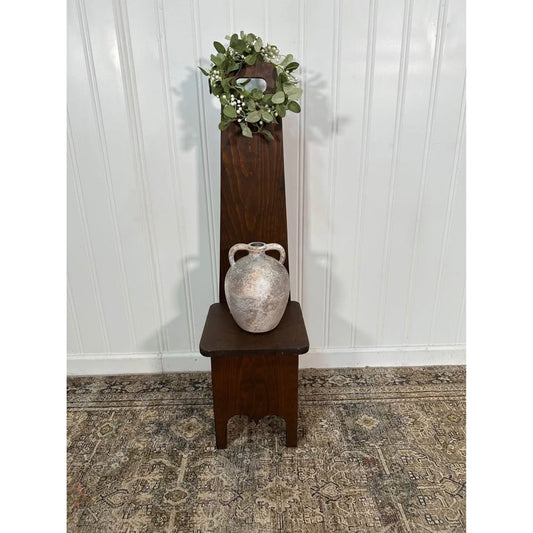 VTG Wood Stool Bench Chair Time Out Child’s Chair Tall Back Primitive Rustic Cottage