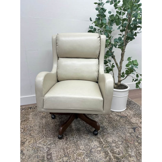 Viv Vegan Leather Executive Task Chair- Tan Brown Wood Rolling Base Office Chair Desk Nailhead