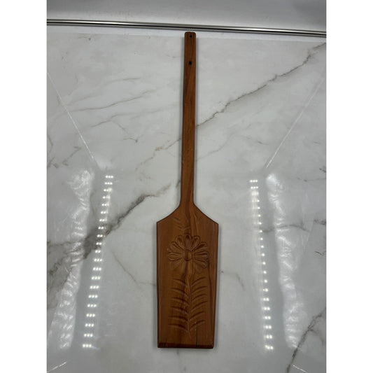 Vintage Hand Carved Wooden Floral Paddle Folk Art Decor Signed