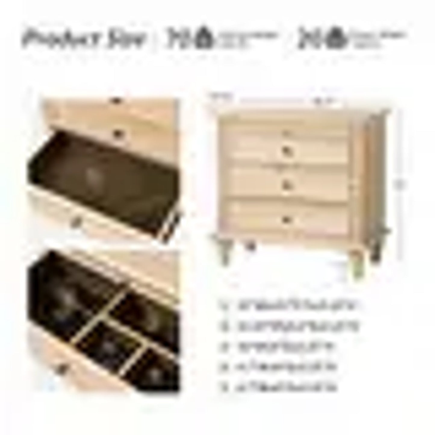Dominic 3 Drawers Nightstand End Table Built-In Outlets Pull-out Shelf