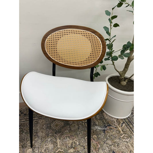 Wooden Oval Back Dining Chair Fabric Padded Seat Rattan Woven Kitchen Restaurant Cafe Set of 2