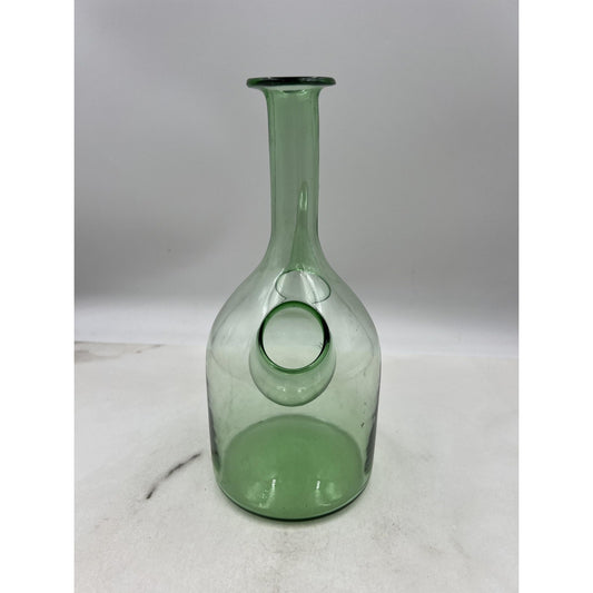 Vintage Green Glass Double Spouted Porron Wine Pitcher 10" Hand Blown Art Spain