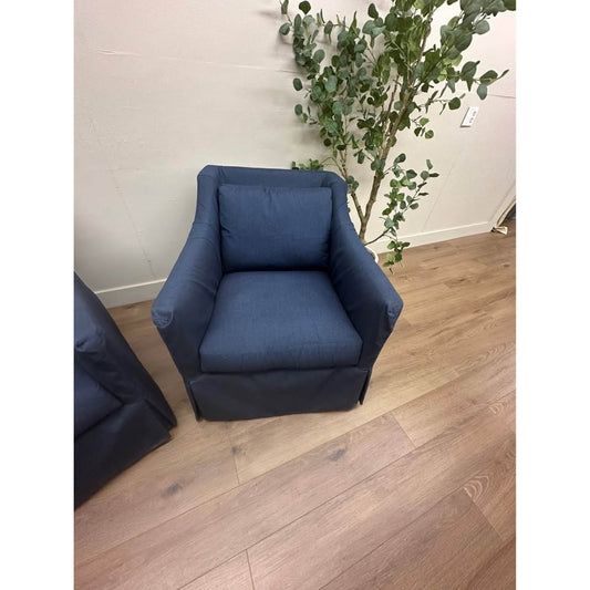 Indoor Outdoor Lounge Arm Chair Navy Blue Slipcover Swivel Set of 2