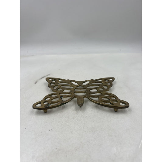 Solid Brass Butterfly Trivet Hot Plate Stand Kitchen Decor Vintage Style Ornate