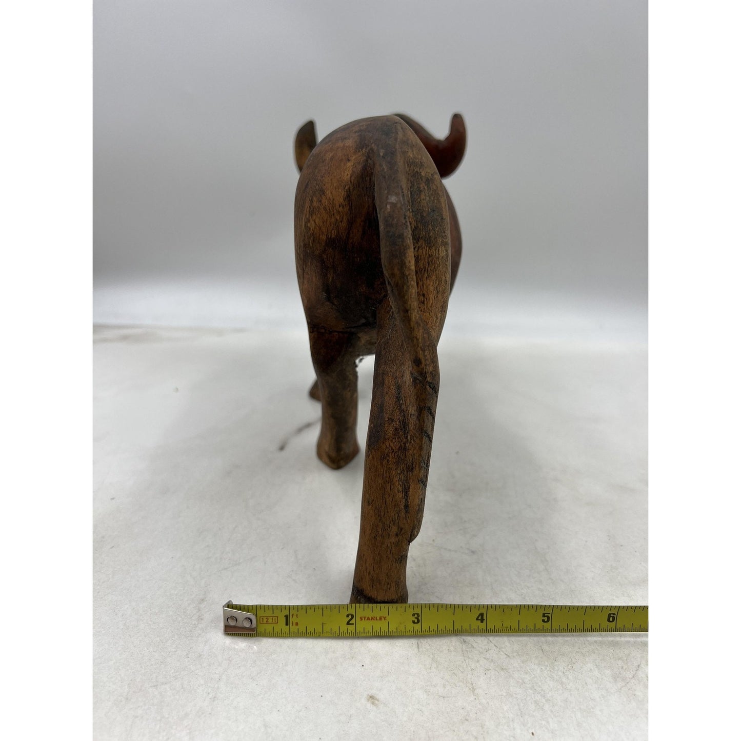 Vintage Hand Carved Wood Water Buffalo Sculpture African Folk Art Figurine 13" D