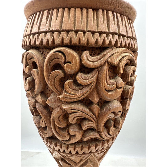 Vintage Wood Pedestal Turned Vase Candle Holder Exotic Rustic 20" Hand Carved