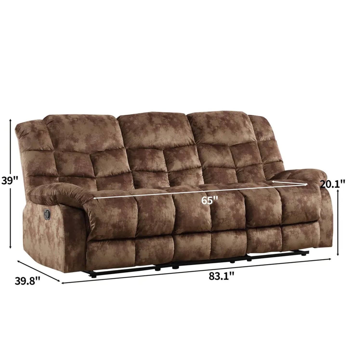 Edilmar Brown Wide Contemporary Overstuffed Manual Reclining Sofa Couch Wide Backrest NEW