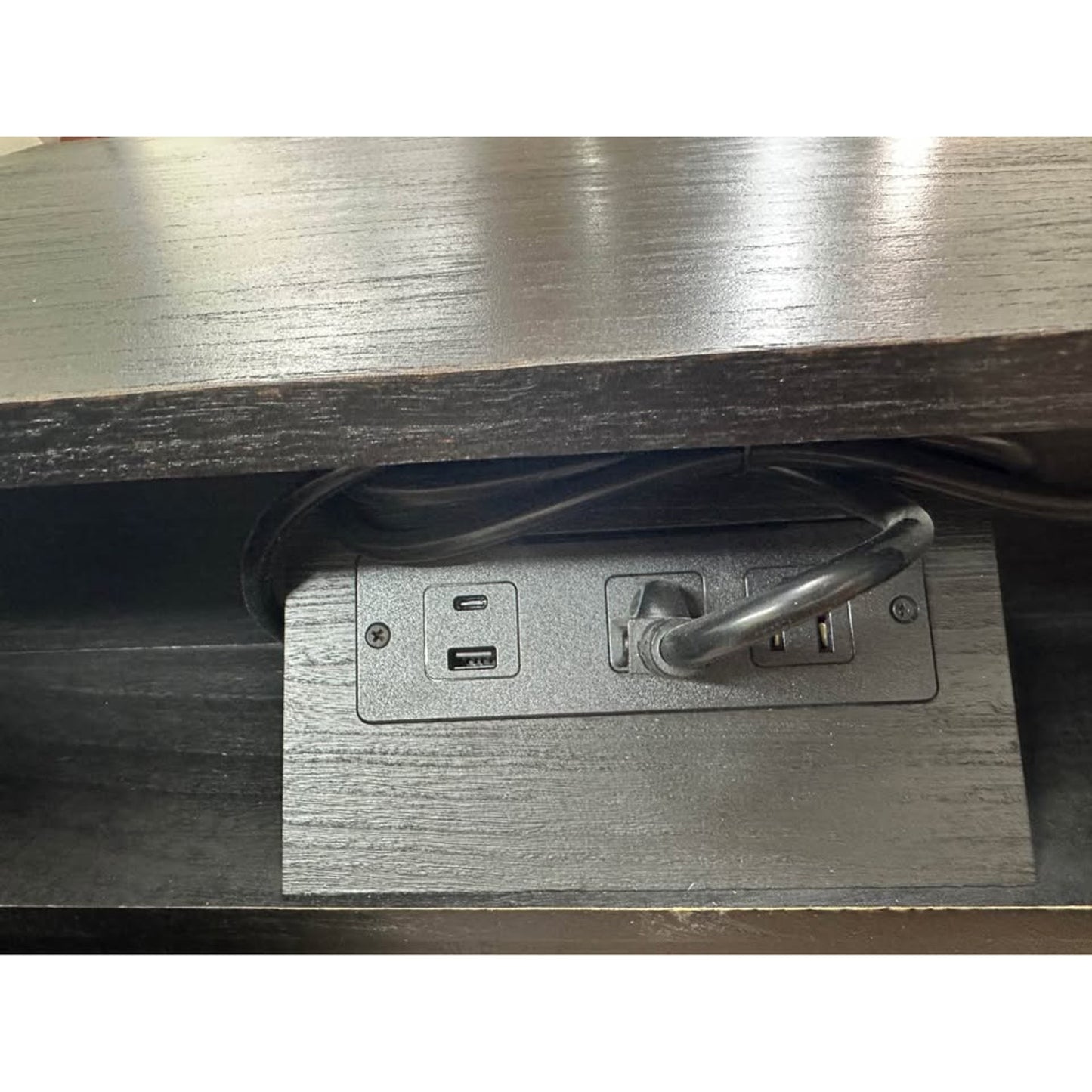 Albert 3-Drawer Nightstand End Table Wood CHARCOAL Built In Outlet