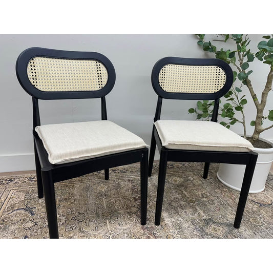 Konstantin Rattan Cane Back Dining Chairs Kitchen Chairs Set of 2 with Cushions -BLACK