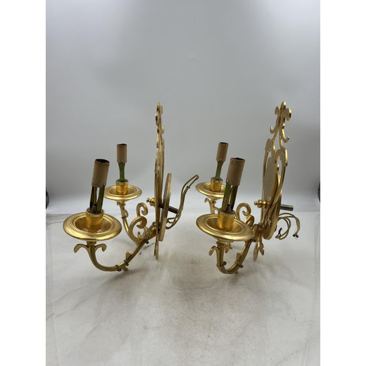 Vintage Brass Wall Sconces Pair World Imports Italy 2-Light 12" Ornate Gold