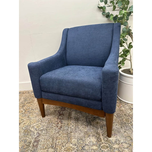 Benait Armchair-NAVY Fabric Upholstered Wood MCM Style Base