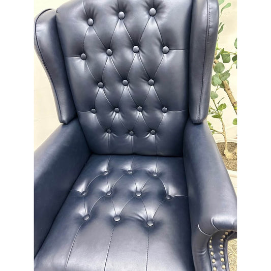 Amadeo Executive Chair-NAVY Tufted Leather Rolling Wood Base Office Chair