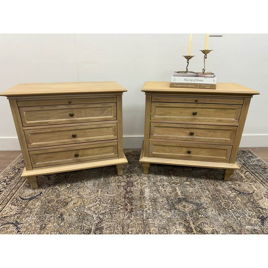 Dominic 3 Drawer Nightstands Natural Stain Built-In Outlets Wood Set of 2