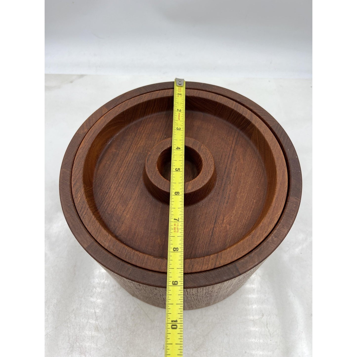 Dansk Teak Ice Bucket Mid Century Modern Barrel Lid Danish Denmark Wood Barware