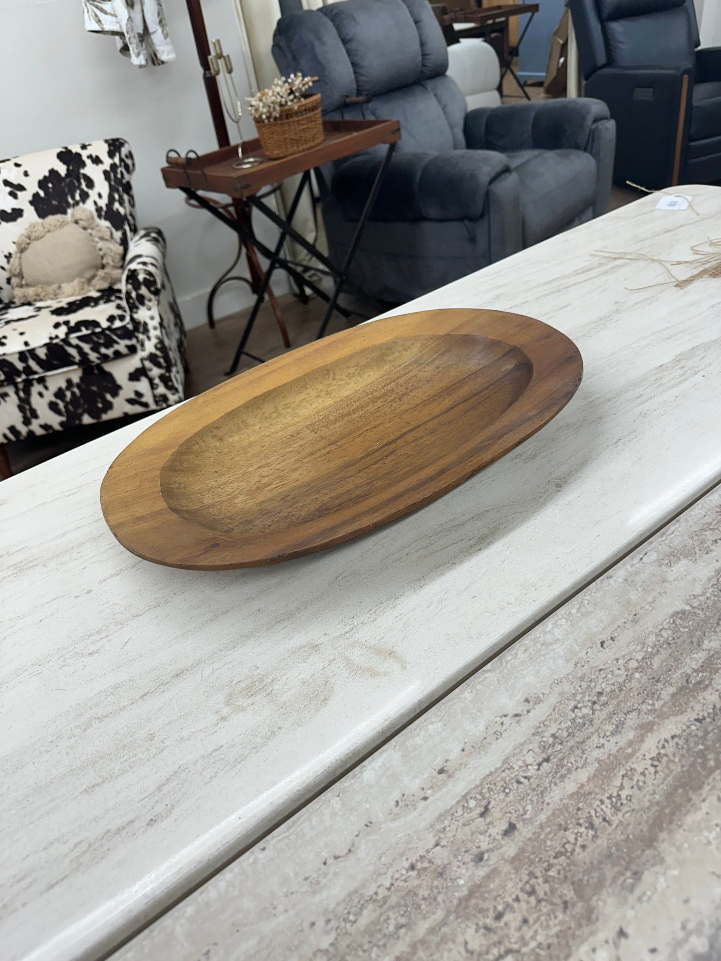 Oval wooden tray bowl