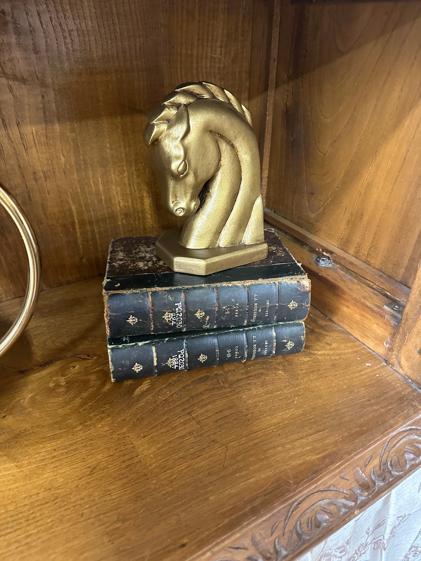 Vtg ceramic gold horse bookends